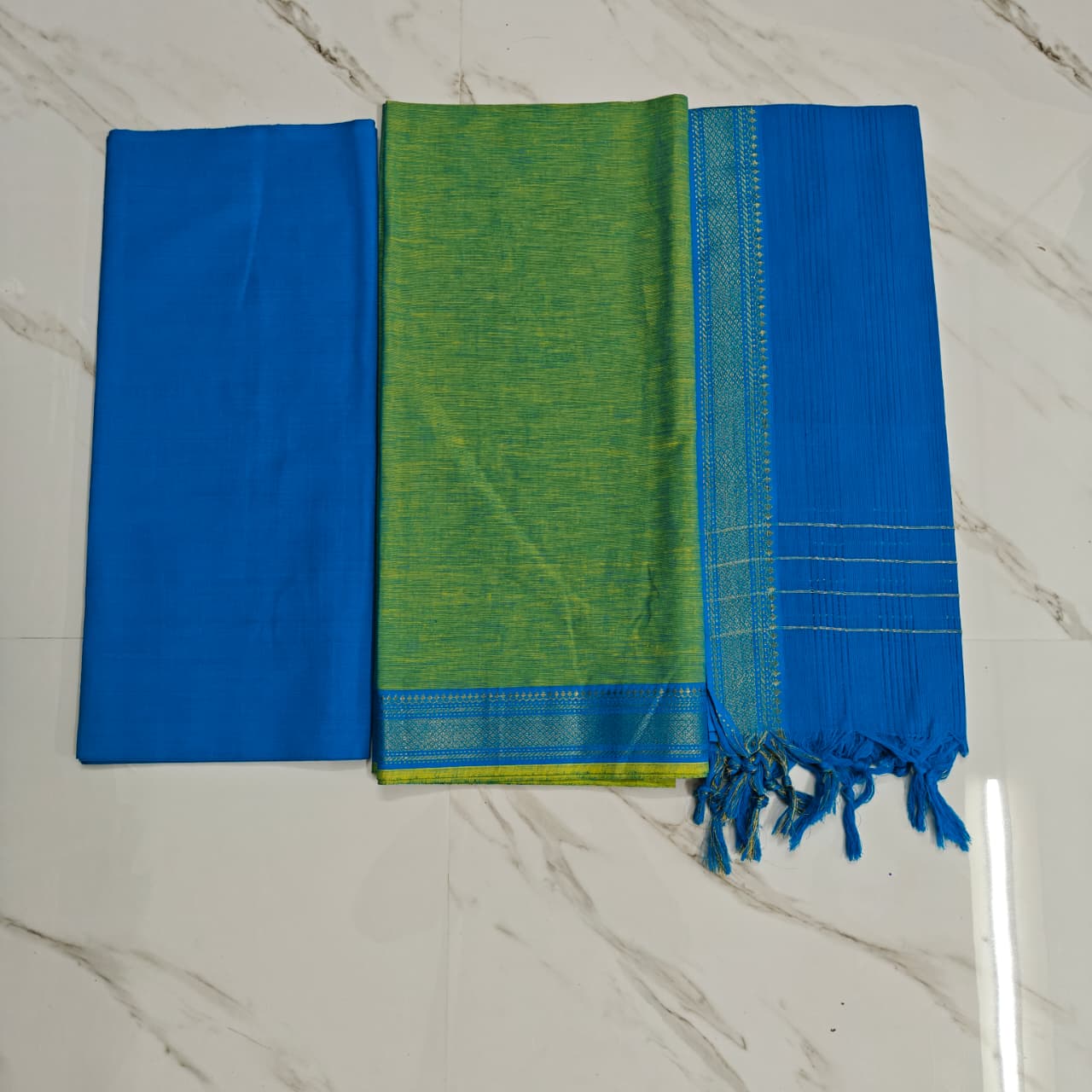 mangalagiri salwar suit - light green & sky bue