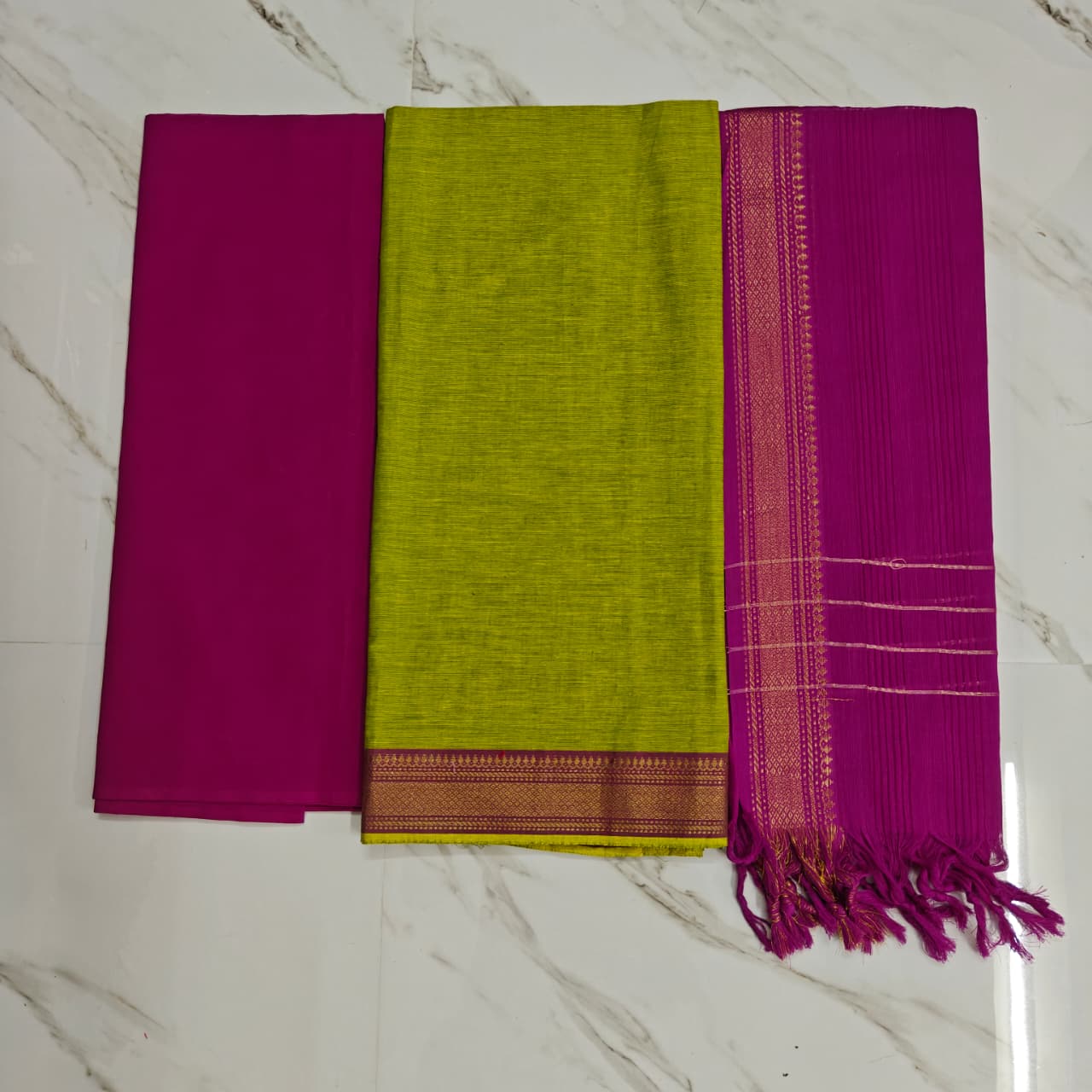 mangalagiri salwar suit - parrot green & pink