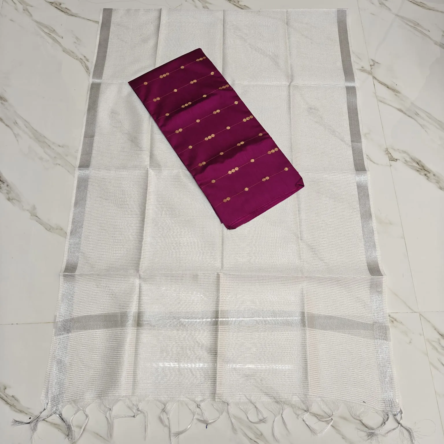 RAW SILK TOP & WHITE BANARASI DUPATTA