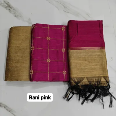 Raw silk chudi material - Pink & Sandal