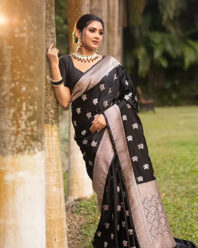 BLACK BANARASI SOFT SILK SAREE