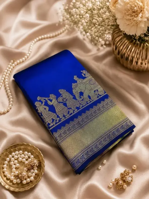 KANCHIPURAM  ONE SIDE PALLAKU DESIGN  SOFT SILK SAREE - Mobile View 10
