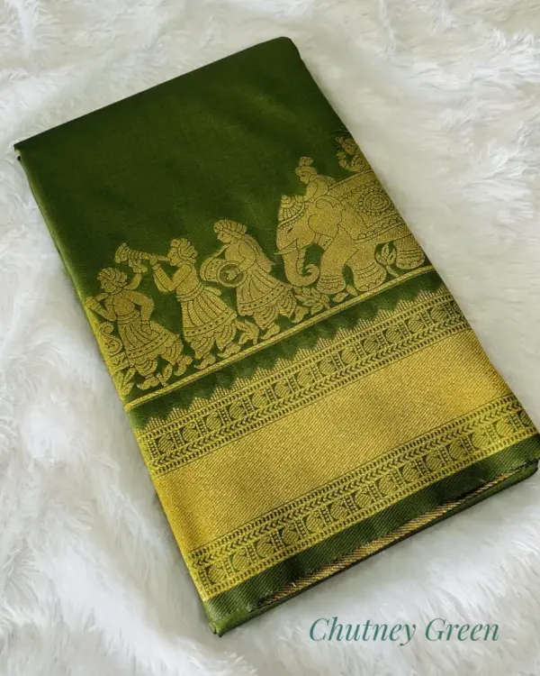 KANCHIPURAM  ONE SIDE PALLAKU DESIGN  SOFT SILK SAREE - Mobile View 9