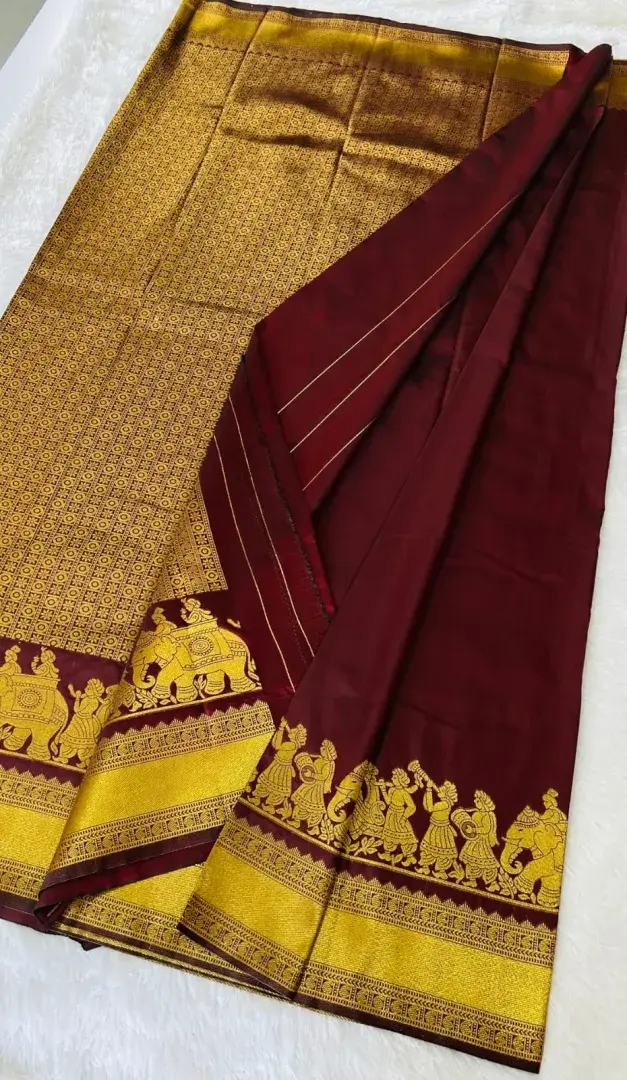 KANCHIPURAM  ONE SIDE PALLAKU DESIGN  SOFT SILK SAREE - View 4