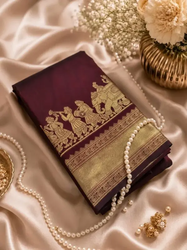 KANCHIPURAM  ONE SIDE PALLAKU DESIGN  SOFT SILK SAREE - Mobile View 5