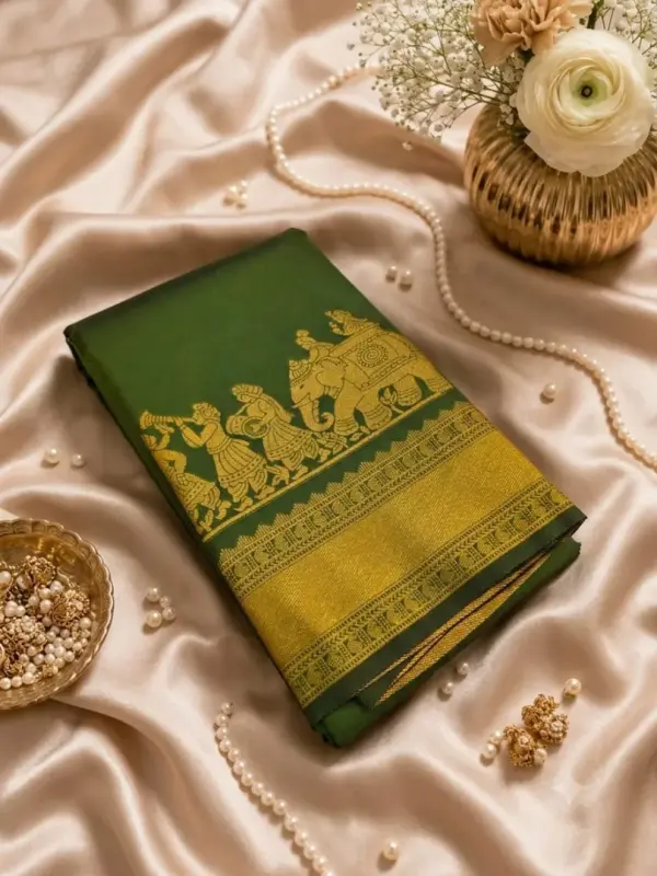 KANCHIPURAM  ONE SIDE PALLAKU DESIGN  SOFT SILK SAREE - Mobile View 7