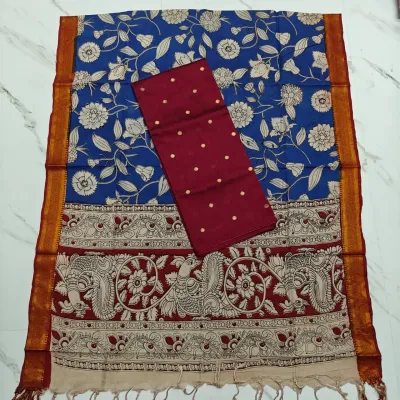 Chennuri silk nizam border kalamkari duppata ROYAL BLUE,MAROON & Top (MAROON)