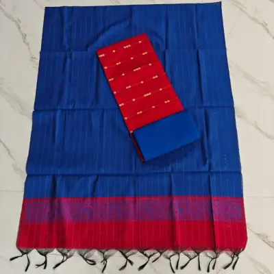 Raw silk chudi material - ROYAL BLUE DUPPATA, RED TOP 3B AND RED PANT